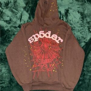 Brown Sp5der Men Hoodie Size S